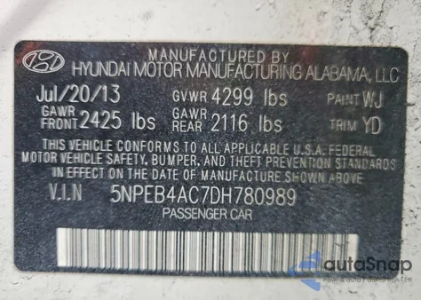 2013 Hyundai Sonata Gls from USA, damaged, VIN 5NPEB4AC7DH780989